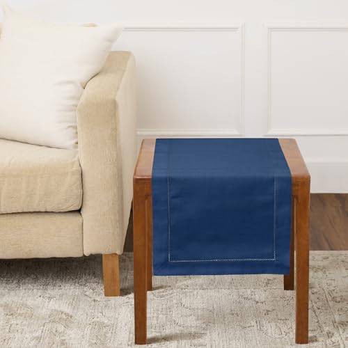 Solino Home Cotton Linen Table Runner Lapis Blue Woven, 14 x 36 in