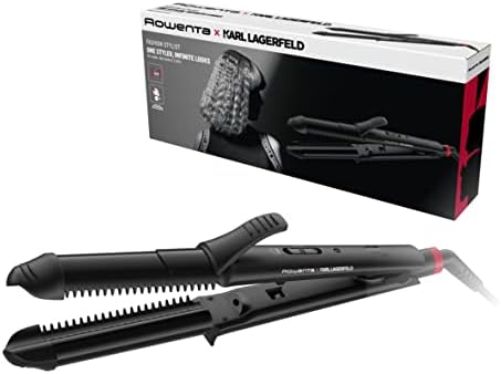 Rowenta Multistyler 3 w 1 Karl Lagerfeld Conica CF451L Multistyler 3 w 1 35 mm: gładka, marszcząca się i zwijana, powłoka ceramiczna, kontrola temperatury do 200°, 2 wbudowane grzebienie,