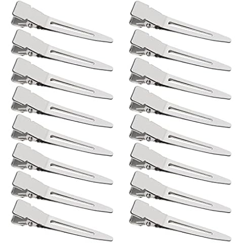 SBYURE 100 Pack 1.77 Inch Single Prong Pin Curl Duckbill Clips,Silver Setting Section Hair Clips Metal Alligator Clips for Hair Extensions Cover
