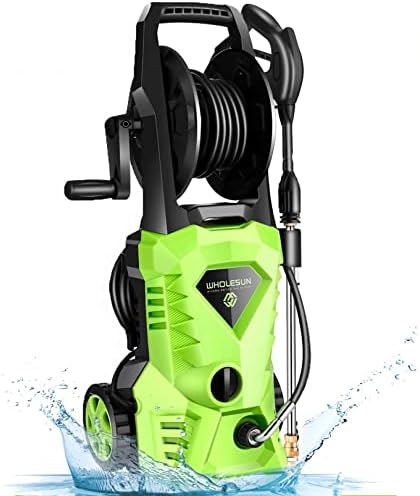 WHOLESUN WS 3000 Electric Pressure Washer 2.4GPM 1600W Power Washer with Hose Reel and Brush Green