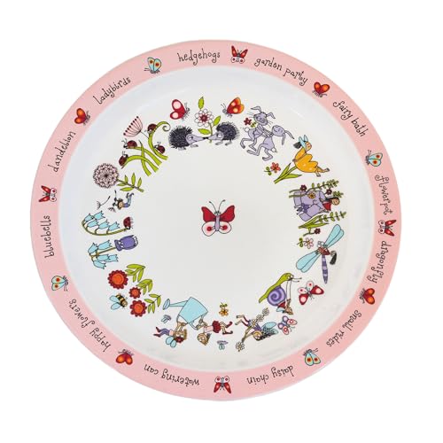 Tyrrell Katz Kids Secret Garden Printed Plate in Pink Melamine - Dishwasher Safe Girls Outdoor Dining Everyday Tableware - 21.5 cm