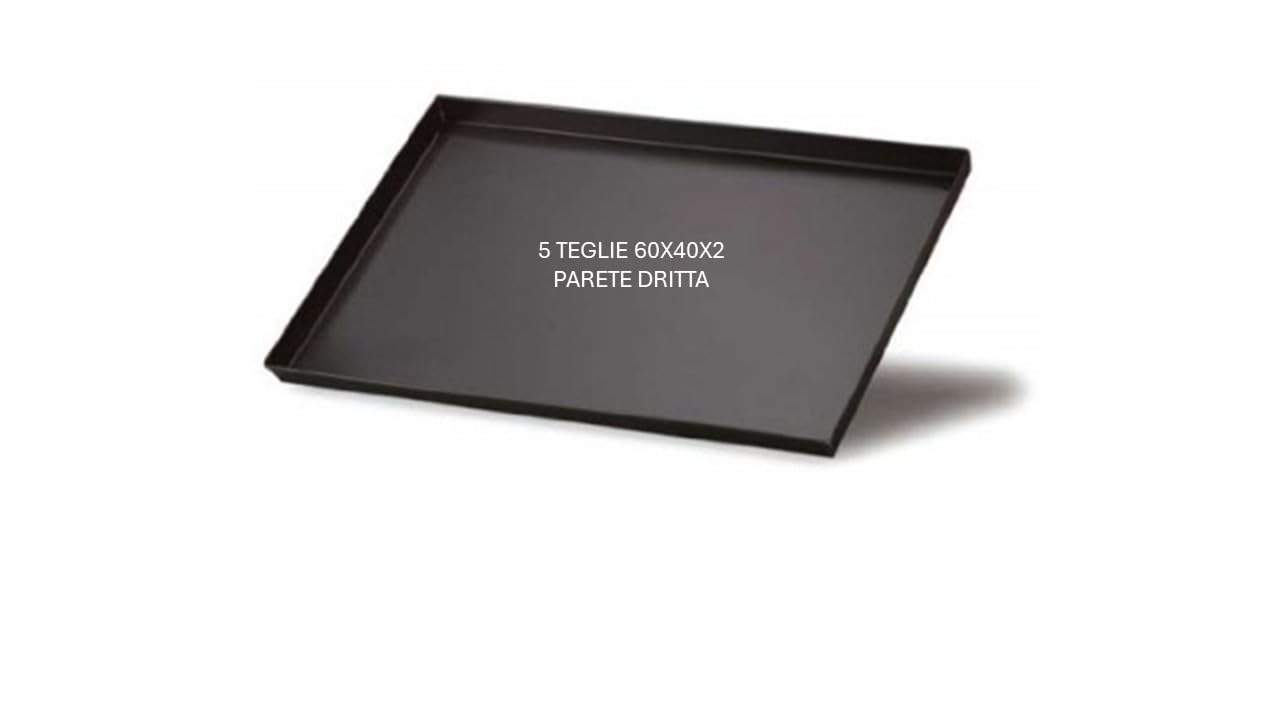 SET 5 TEGLIE PROFESSIONALI RETTANGOLARI DA FORNO IN FERRO BLU, PER PIZZA, DIMENSIONI 60X40 PARETE DRITTA H.2 CM SENZA X SUL FONDO (5XGT60402)