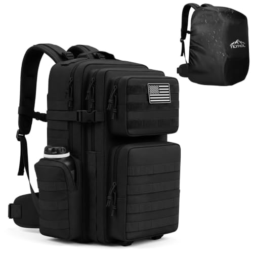 TILYMOL Military Tactical Backpack with Hidden Rain Cover, 50L, Black