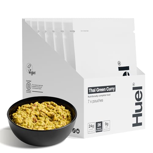 Huel Hot & Savoury Meal Packs, Thai Green Curry, 7 Meals, Plant-Based Protein Meal with 25g Protein, 26 Vitamins & Minerals, Vegan, Nutritionally Balanced, High-Protein Ready Meals