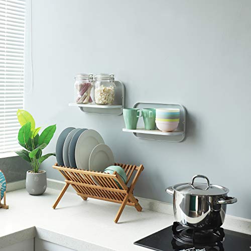 Welland Arlington Floating Shelves Set Of 2 | Folding Display Wall Shelves | Walnut Grain Wooden Board & Metal Frame | 12" W X 5" D X 7" H | White (Upgraded) #TOP1