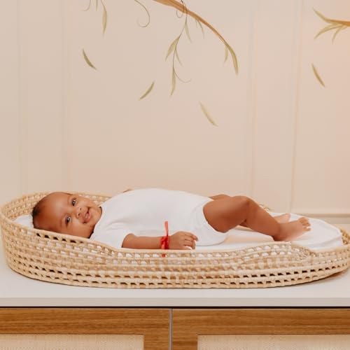 Trocador de Fraldas de Cômoda em Palha Natural com Colchão Para Bebês Aconchegante Artesanal Boho