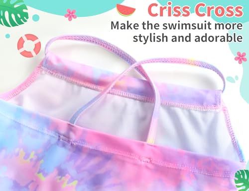 Image of TENVDA Girls Swimsuit Summer Beach Sport Halter Bathing Suits One Piece Swimwear for 2-12 Years Old Kids