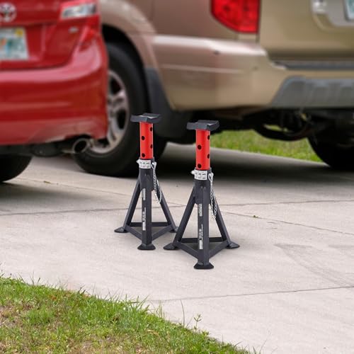 Foto von Arebos 2X Unterstellbock | je 3 Tonnen Tragkraft | höhenverstellbar 299-442 mm | Unterstellbock Set | Wagenheber Ständer | Stützböcke mit Sicherungssplint & Gummiauflagen | Stützfuß, Stahl