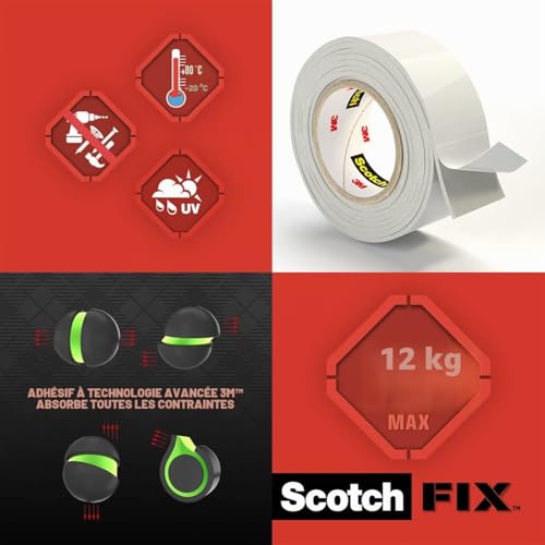 Scotch Fix Ruban de fixation pour intérieur Extrême, 19 mm x 1,8 m, 1 Rouleau (L'emballage peut varier), blanc – vue 5