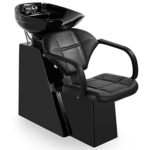 Artist Hand Shampoo Bowl Backwash Barber Chair Adjustable Ceramic Bowl Sink W/Rubber Headrest For Salon Beauty Spa Equipment (Black) #TOP26