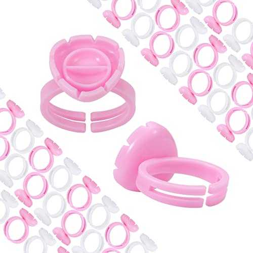 Pretty Memory 100 Pcs Glue Rings For Eyelash Extensions, Can Fasten To Tweezers, Easy Fanning Glue Holder For Volume Lashes, Disposable Lash Glue Rings Eyelash Extension Supplies (Pink) #TOP22