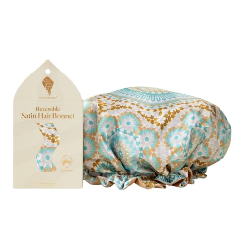 Bounce Curl Reversible Satin Hair Bonnet Satin Adjustable Band Frizz-Reducing Night Cap for Wavy Curly & Coily Hair
