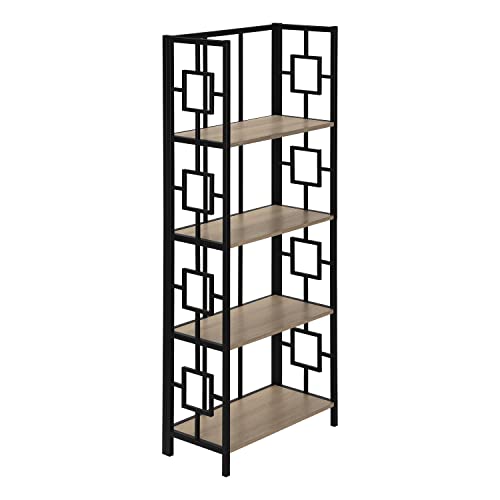Monarch Specialties I 3616 Bookshelf, Bookcase, Etagere, 4 Tier, 62" H, Office, Bedroom, Metal, Laminate, Brown, Black, Contemporary, Modern #TOP5