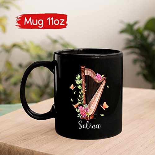 Personalized Harp Musical Instruments Black Coffee Mug 11Oz 15Oz, Harp Ceramic Mug Gifts For Men Women Harp Player, Custom Harpist Mug With Name, Harp Teacher Gift, Harpist Birthday Present Cup #TOP3