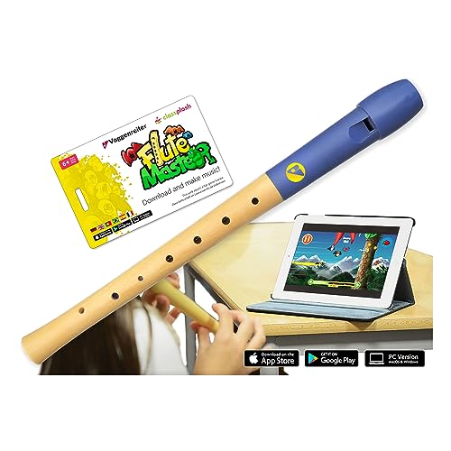 Voggenreiter Recorder made children from 6 years and beginners including master (learning software app) -German fingering flute head, Blue/natural-wood/plastic (1142)
