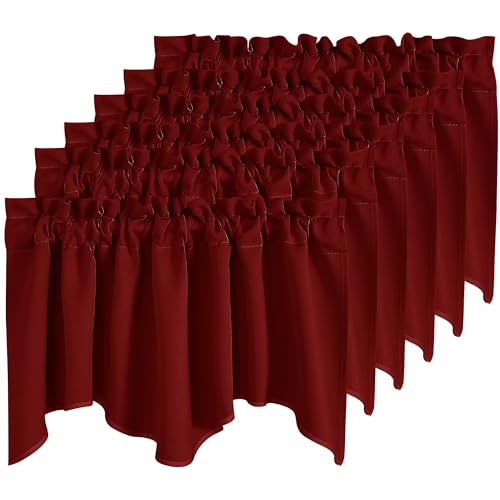 NICETOWN 6 Panels Red Kitchen Blackout Valances for Windows 18 inches Long