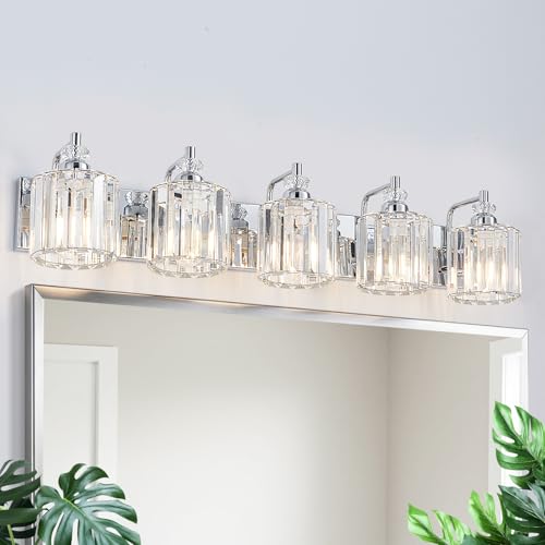 Zqoyn 5-Light Modern Bathroom Light Fixture Chrome Bathroom Vanity Lights