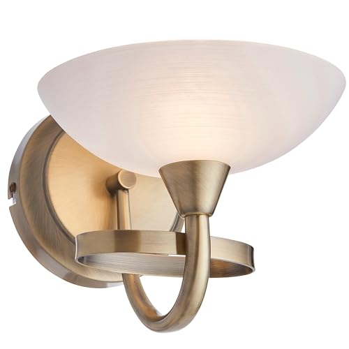 National Lighting Colton Decorative Contemporary Antique Brass G9 LED Compatible Wall Light with a White Painted Glass Shade