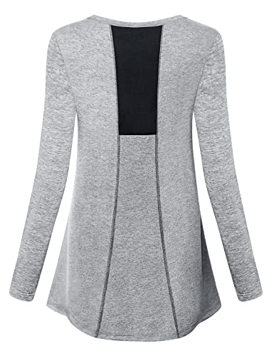 Moqivgi Women's Sports Clothing Fall Winter Essential Loose Fit Long Sleeve Workout Shirts Crew Neck Soft Comfy Color Block Running Yoga Gym Tops Grey Medium #TOP1