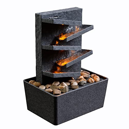 Kalona Indoor Relaxation Tabletop Fountain with Reflective Lighting and River Rocks Meditation Ladder Water Fountain Peaceful Fountains Home/Office Decor(K18036G)
