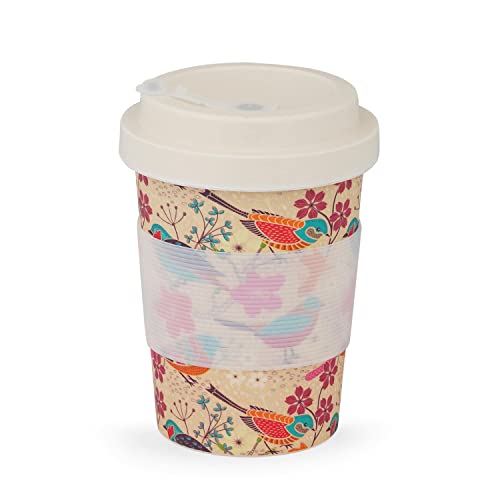 Image of Eco-Friendly Bamboo Fibre Travel Reusable Coffee Mug with lid 350 Ml (Birdie)