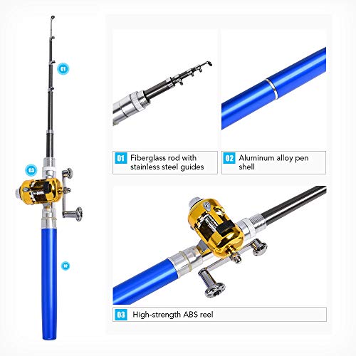 Caneta, Andoer Conjunto de kit combinado para carretel de vara de pesca Mini caneta telescópica port