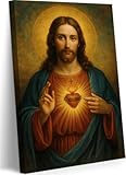 Sacred Heart of Jesus Canvas Wall Art Catholic Divine Mercy Prints Wall Decor Christ Jesus Portrait Poster Christian Religious Picture Artwork for Bedroom Living Room Prayer Room 12x16 Inch Framed