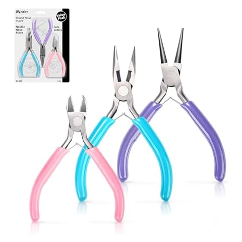 iWork Jewelry Pliers, 3pcs Pliers for Jewelry Making, Jewelry Pliers Set Includes Needle Nose Pliers/Round Nose Pliers/Wire Cutter for Jewlery Fixing, Beading, Barcelet, Earring, Ring, Necklace Cover