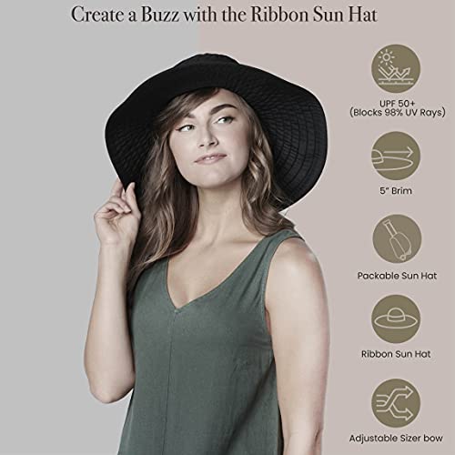 San Diego Hat Company Women’s Ribbon Large Brim Hat, Beach Hat for Women, One Size - Black - Thumbnail 7