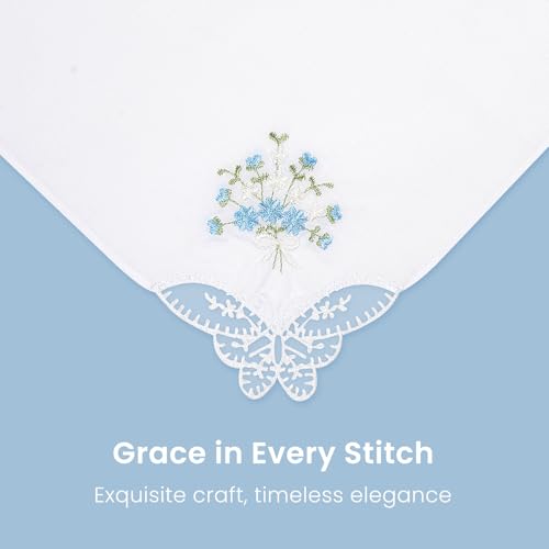 image for Selected Hanky Women's Cotton Handkerchiefs Flower Embroidered with La