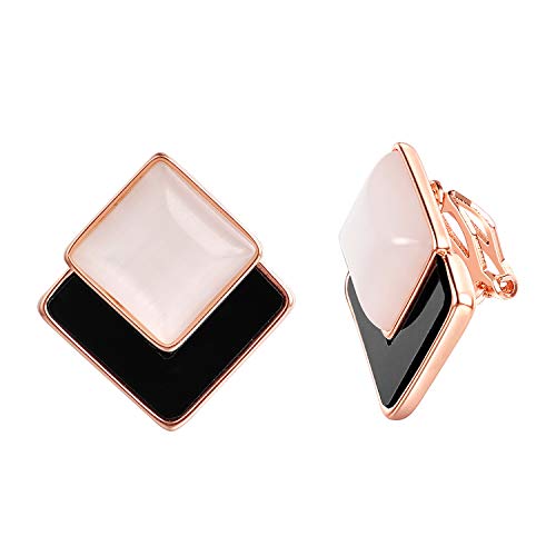 Yoursfs Crystal Invisible Clip On Earrings For Women Pink And Black Square Opal Non Pierced Earrings #TOP23