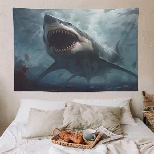 Tenture requin en impression 3D et tapisserie murale suspendue 150x230cm pour salon contemporain