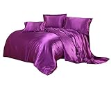 Kong - Parure de lit satinée de luxe, 4 pièces, couleurs vives, incluant 1 housse de couette, 1 drap et 2 taies d'oreiller, Polyester, violet, King(4pcs):220x240cm