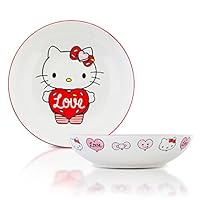 Toynk Sanrio Hello Kitty Love 9-Inch Ceramic Coupe Large Dinner Bowl For Serving Pasta, Salad, Cereal