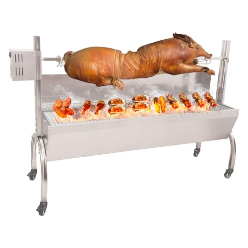 DESENNIE Electric BBQ Rotisserie Grill Roaster With Wind Screen, 51 Inch 132LBS Capacity, Automatic 50W Motor Height Adjustable Stainless Steel, Roaster for Pig Lamb Goat Outdoor Barbecue