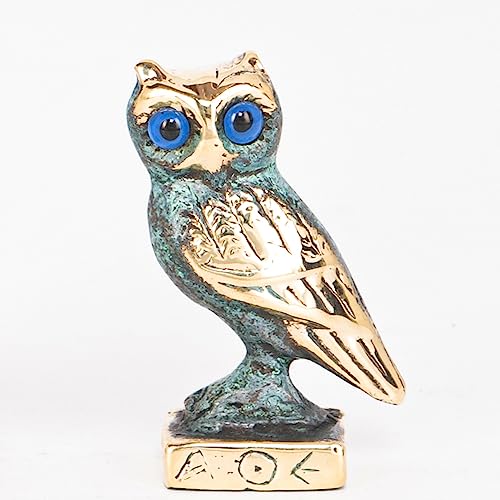 Iconsgr Ancient Greek Bronze Museum Statue Replica of Owl on a Podium (526)