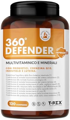 Multivitaminico Multiminerale con Probiotici, Vitamina B12, Acido Folico e Coenzima Q10 | 360° Defender Integratore Multivitaminico Completo con 14 Vitamine e 5 Sali Minerali Multivitaminico - integratore