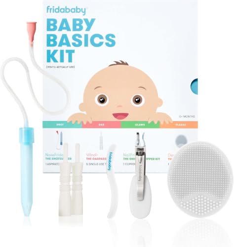 Image of Frida Baby Basics Kit,6pc Baby Essentials Kit Includes Nasal Aspirator Snotsucker,NailFrida Nail Files,Windi Gas Relief,DermaFrida Bath Brush + Silicone Carry Case,(Pack of 8)
