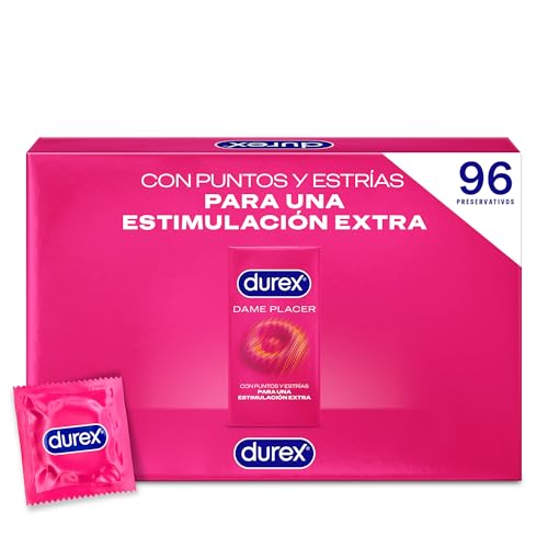 Durex Preservativos Dame Placer, Con Puntos y Estrías, Extra Lubricados,Forma Easy-On, 96 condones