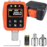 ATsafepro Digitaler Drehmoment Adapter mit 1/2 Zoll 10-200 Nm,Drehmomentschlüssel Digital, ±2% Genauigkeit mit Farbiger LCD-Bildschirm mit Piepser,1/4' 3/8' Adapter für Auto, Motorrad, Fahrrad