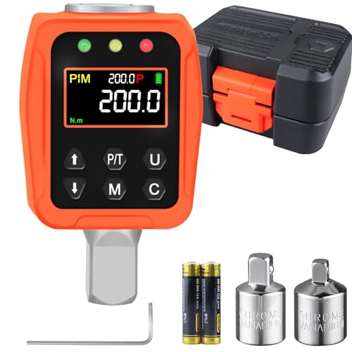 ATsafepro Digitaler Drehmoment Adapter mit 1/2 Zoll 10-200 Nm,Drehmomentschlüssel Digital, ±2% Genauigkeit mit Farbiger LCD-Bildschirm mit Piepser,1/4' 3/8' Adapter für Auto, Motorrad, Fahrrad