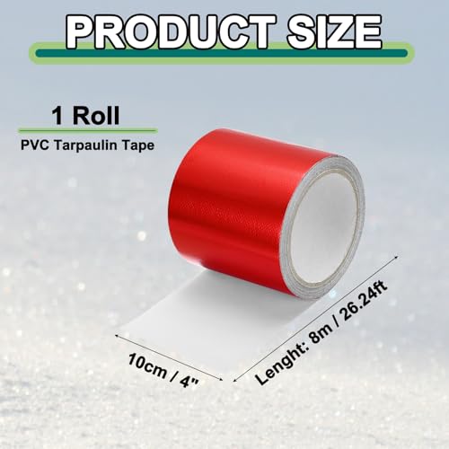 Image of PATIKIL Awning Repair Tape 4 inch x 26ft Waterproof Canvas Tape High Adhesive Tear Repair Patch Kit for PVC Tarpaulin Tent Awning Fabric RV Sail Boat Cover, Red