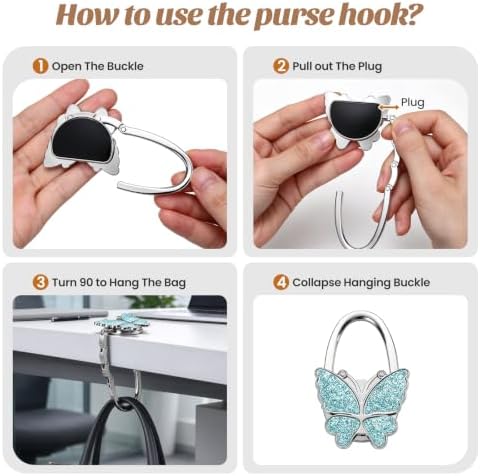 Purse Hook for Table, Foldable Handbag Hanger, Butterfly Bag Hook — 사진 7