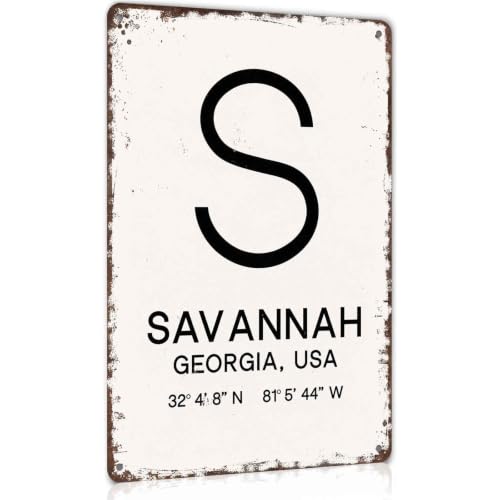 Savannah Georgia USA 32 4'8 N 81 5'44 W Vintage Metal Sign 8 x 12 Inch