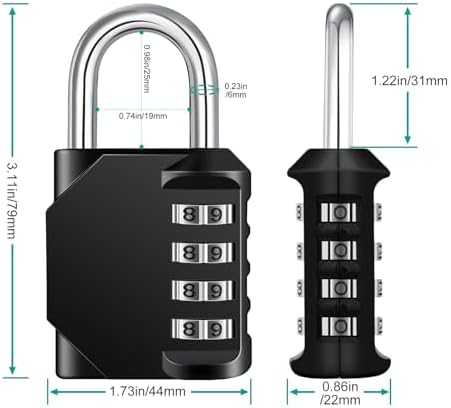 ZHEGE Combination Locker Padlock, 4 Digit Coded Padlock, Gym Lock, School Locker Lock, Weatherproof Combination Lock Outdoor (Black) - View 6