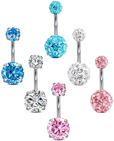 AceFun Belly Bar 14G Belly Button Rings Surgical Steel Colorful Ball Shiny CZ Navel Belly Piercing Jewelry for Women Girls