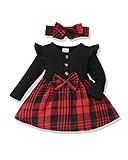 My First Christmas Baby Girl Outfit 0-3 Months Baby Girl Dresses Infant Newborn Winter Fall Rib Ruffle Long Sleeve Red Plaid Romper Dress Baby Clothes for Girls