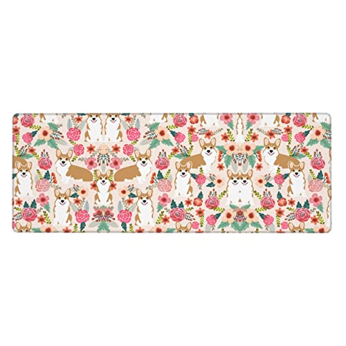 Tapis de souris Corgi et fleurs de printemps grand format pour bureau