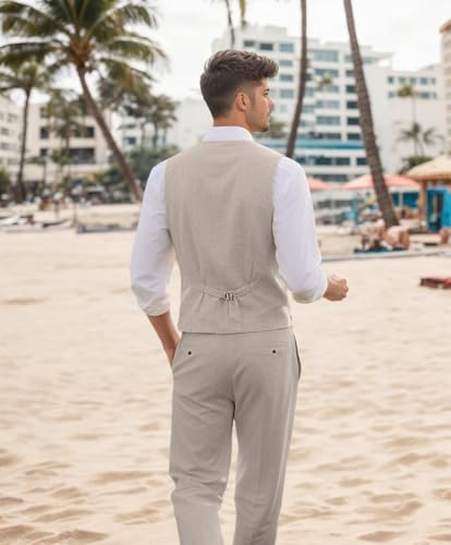 Linen Suit for Men 2 Piece Mens Vest and Pants Set for Casual Summer Beach Wedding Groomsmen Prom4