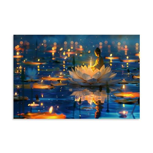 Fresh Buddha Statue And Candle Zen Canvas Poster Wall Art